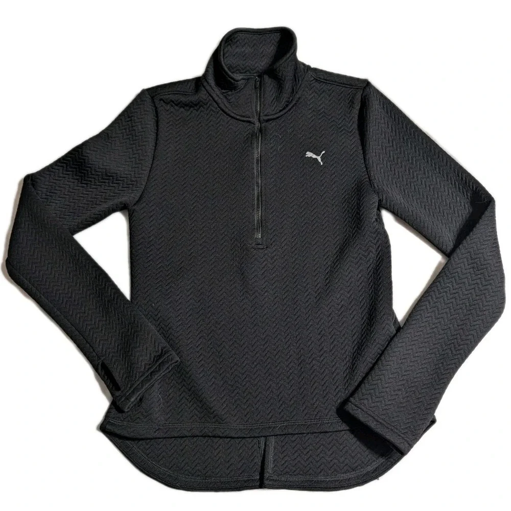 Puma‎ Pullover Womens Medium Black Quarter Zip WarmCELL Chevron Thumbholes Sport